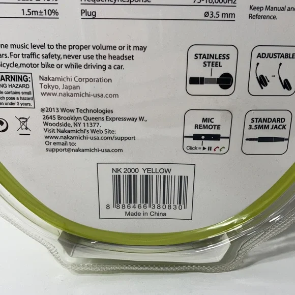 Nakamichi Amplified Stereo Headphones Wired Mic Remote Green Adjustable NWT - Picture 13 of 16